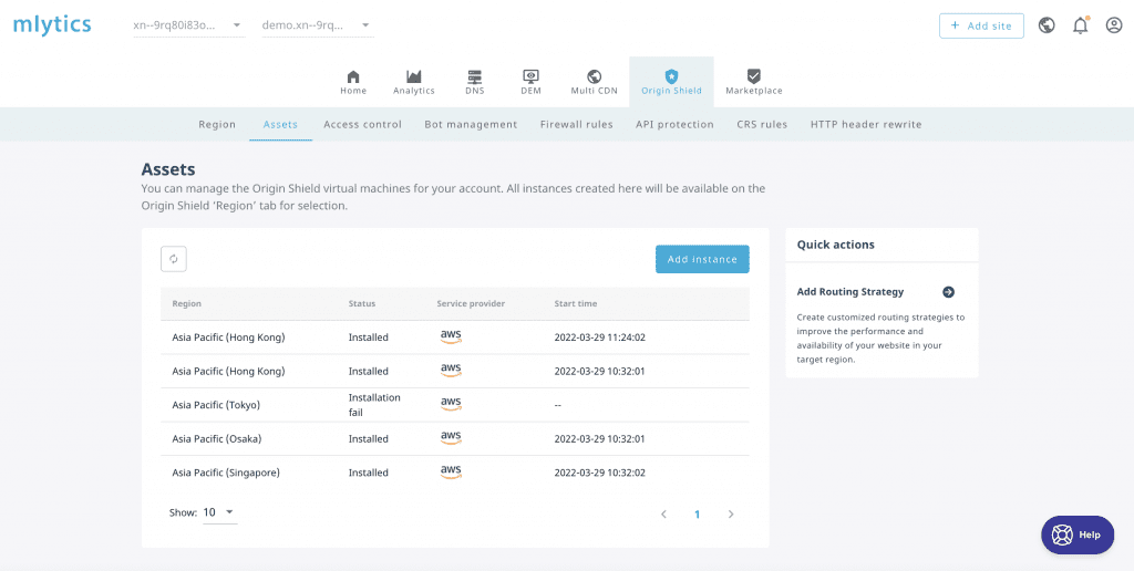 AWS Origin Shield on Mlytics 